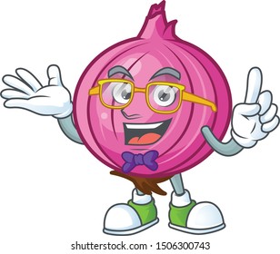 Geek red onion cartoon character with mascot