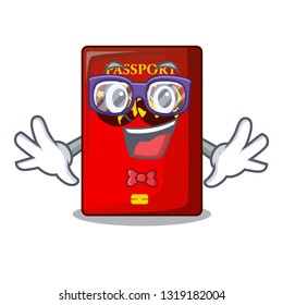 Geek red passport in the cartoon bag