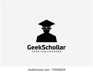 Geek Scholar Logo Template Design. Creative Vector Emblem for Icon or Design Concept