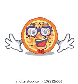 Geek seafood pizza isolated with in cartoon