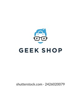 Geek Shop Store logo design vector illustration. Shop logo