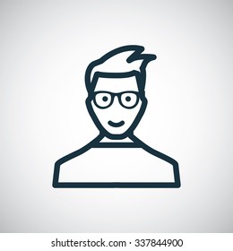 geek smiling face outline, thin, flat, digital icon for web and mobile
