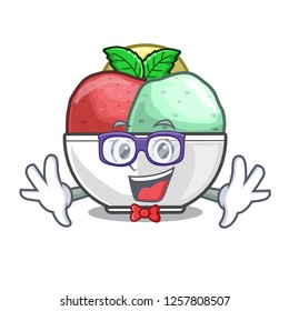 Geek sorbet with mint bowl on character