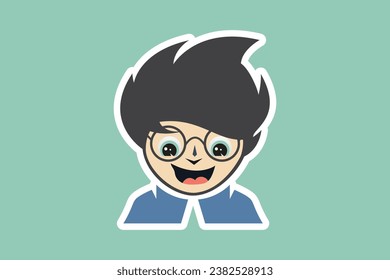 Geek Sticker logo template with a mascot illustration. Man cartoon character portrait people sticker design vector illustration.