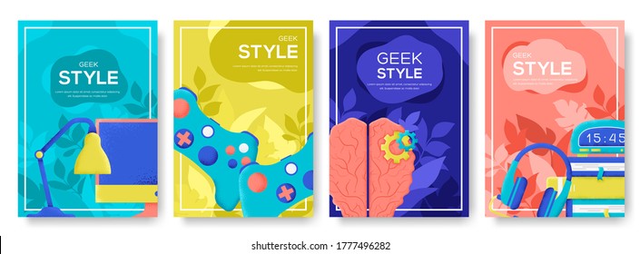 Geek technologies flyer, magazines, poster, book cover, banners. invitation cards concept background. Layout illustration modern slider page. Grain texture and noise effect.
