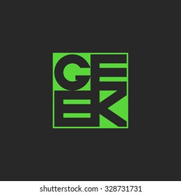 Geek text in green quadratic shape, mockup youth t-shirt print, template cool typography graphic design element for poster