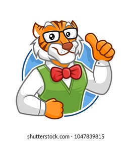 Geek Tiger mascot vector in isolated white background, tiger character design, cartoon style