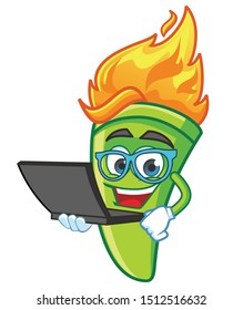 geek torch fire mascot character vector design