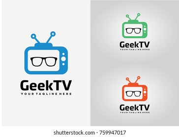 Geek TV Logo Template Design. Creative Vector Emblem for Icon or Design Concept