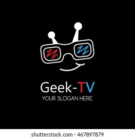 Geek TV logo template. Nerd icon for media, game or video studio.