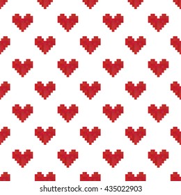 Geek valentine's day pixel hearts seamless pattern background.