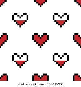 Geek valentine's day pixel hearts seamless pattern background.