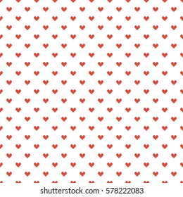 Geek valentine's day red pixel hearts seamless pattern background.