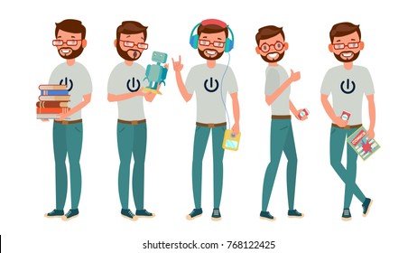 Geek Vector.Mann. Illustration von Einzelflat-Cartoon-Zeichen
