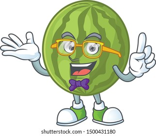 Geek watermelon cartoon mascot with fruit freshness