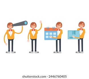geek woman characters set in various poses vector illustration