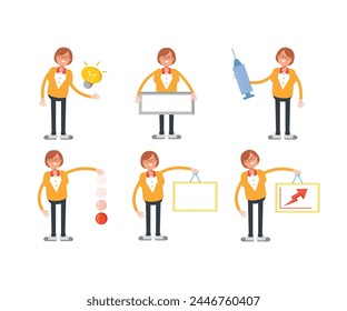 geek woman characters set in various poses vector illustration