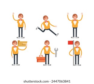 geek woman characters set in various poses vector illustration