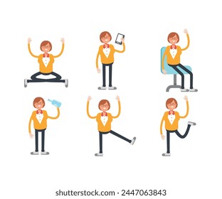 geek woman characters set in various poses vector illustration