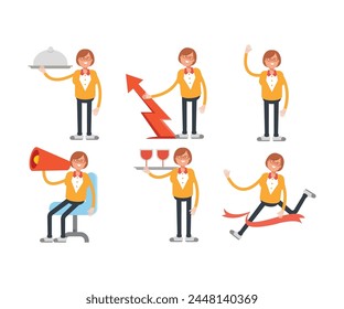 geek woman characters set in various poses vector illustration