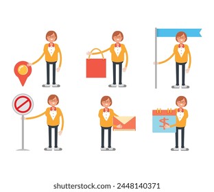 geek woman characters set in various poses vector illustration