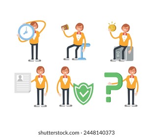 geek woman characters set in various poses vector illustration