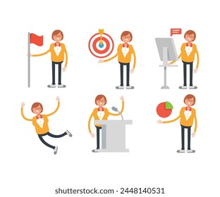geek woman characters set in various poses vector illustration