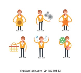 geek woman characters set in various poses vector illustration