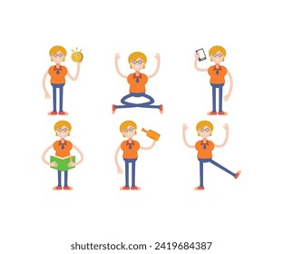 geek woman characters in various poses set vector illustration