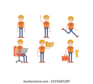 geek woman characters in various poses set vector illustration