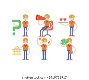 geek woman characters in various poses set vector illustration