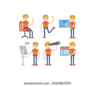 geek woman characters in various poses set vector illustration