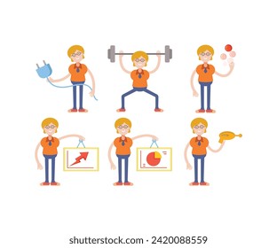 geek woman characters in various poses set vector illustration