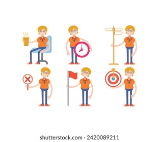 geek woman characters in various poses set vector illustration