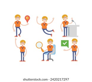 geek woman characters in various poses set vector illustration