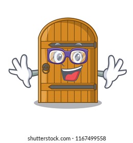 Geek wooden door isolated on character cartoon