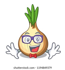 Geek yellow onions in the cartoon basket