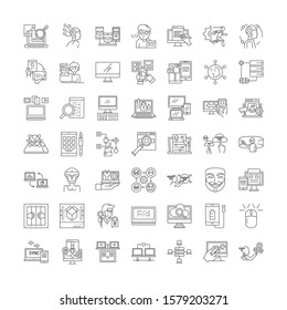 Geeks linear icons, signs, symbols vector line illustration set
