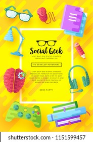 it geeks vector brochure cards set. office professional developer template of flyear, magazines, posters, book cover, banners. Layout workplace technology flat illustrations modern