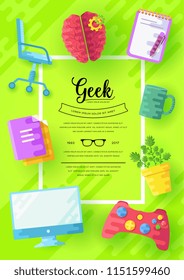 it geeks vector brochure cards set. office professional developer template of flyear, magazines, posters, book cover, banners. Layout workplace technology flat illustrations modern