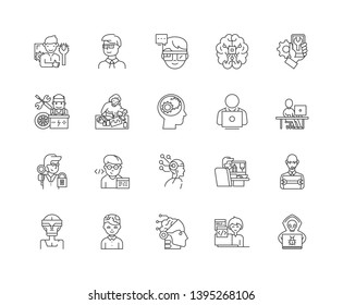 Geeks,nerds line icons, signs, vector set, outline illustration concept 