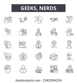 Geeks,nerds line icons for web and mobile design. Editable stroke signs. Geeks,nerds  outline concept illustrations