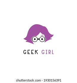 Geeky Girl Logo Symbol Design Template Flat Style Vector	