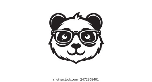 Geeky Panda Head Illustration Brille mit leichtem Lächeln