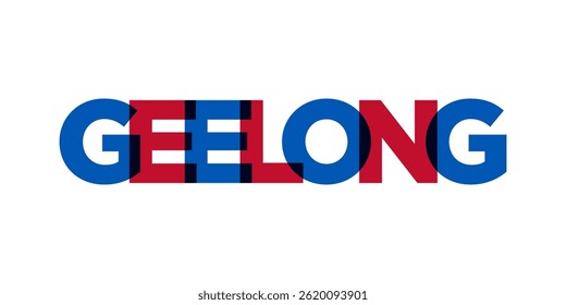 Geelong in the Australia emblem. The design features a geometric style, vector illustration with bold typography in a modern font. The graphic slogan lettering.