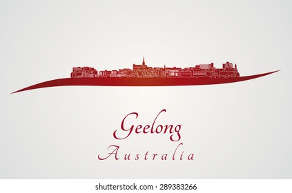 Geelong skyline in red and gray background in editable vector file