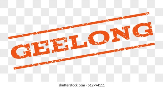 Geelong watermark stamp. Text caption between parallel lines with grunge design style. Rubber seal stamp with unclean texture. Vector orange color ink imprint on a chess transparent background.