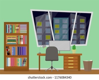 Geen Cartoon Flat Room With Window