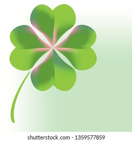 Geen four leaf clover on light green background