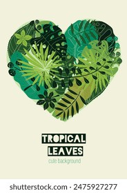 Geen heart . Summer illustration. Interior poster. illustration with exotic jungle leaves,summer background and banner